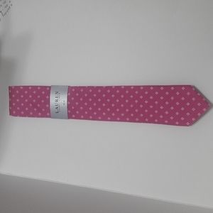 Lauren Ralph Lauren 100% Silk Tie Pink Slim white Squares Stand…